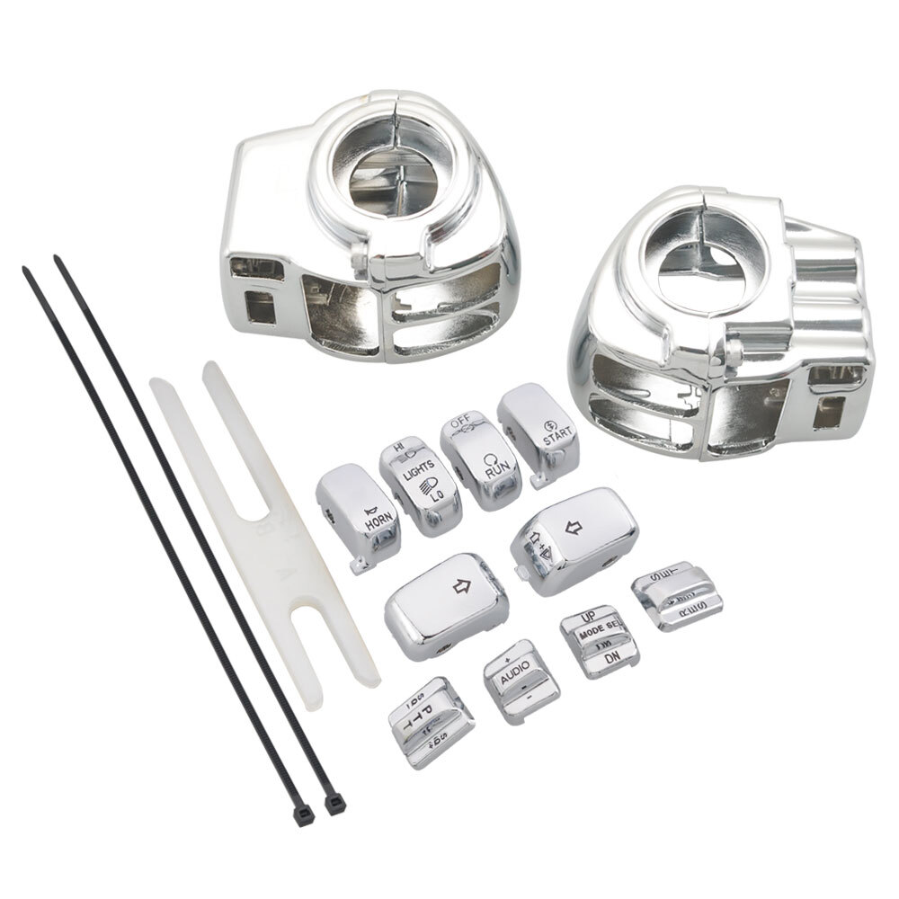 Chrome Switch Housing Covers with 10pcs Button Caps for Harley Touring 1996-2013