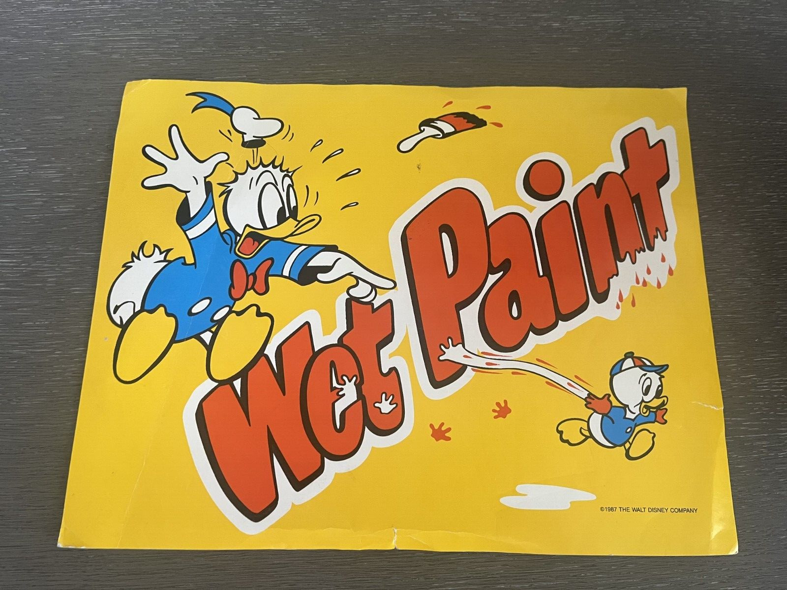 Vintage 1987 Disneyland Disney World Wet Paint Donald Duck Sign Disney Prop
