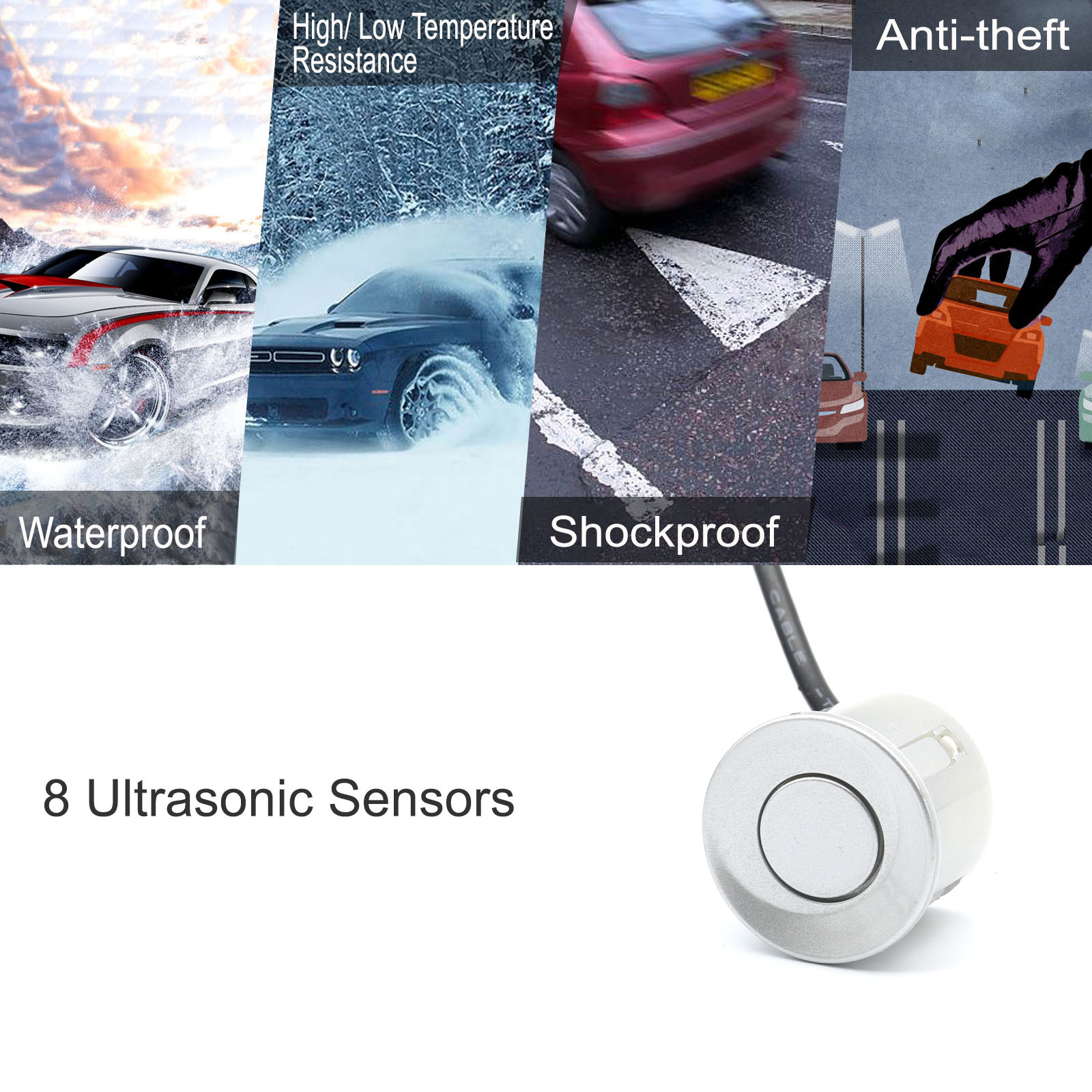 8 Parking Sensors LCD Car Auto Backup Reverse Rear Radar System Alert Alarm Kit