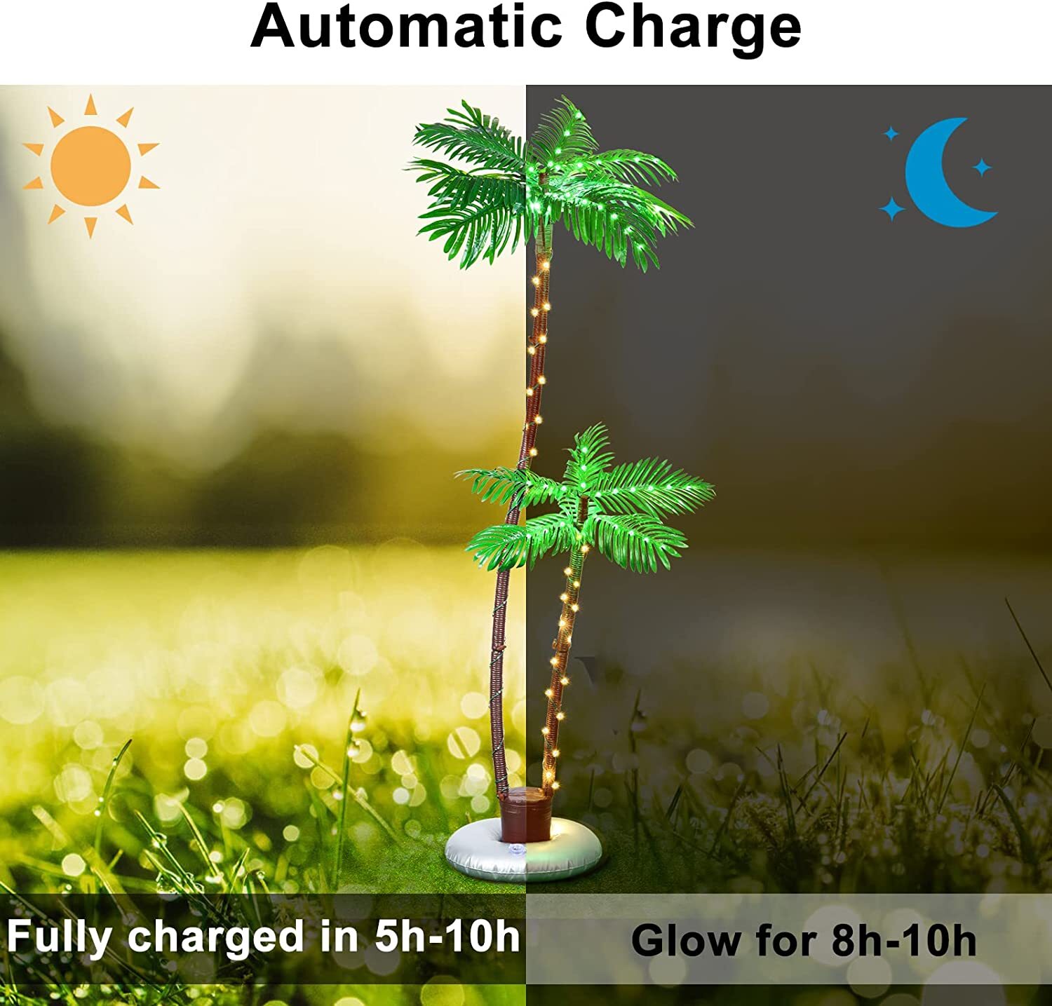 6ft Solar Lighted Palm Tree Artificial Fake Tree Lights Tiki Bar Pool Deck Decor