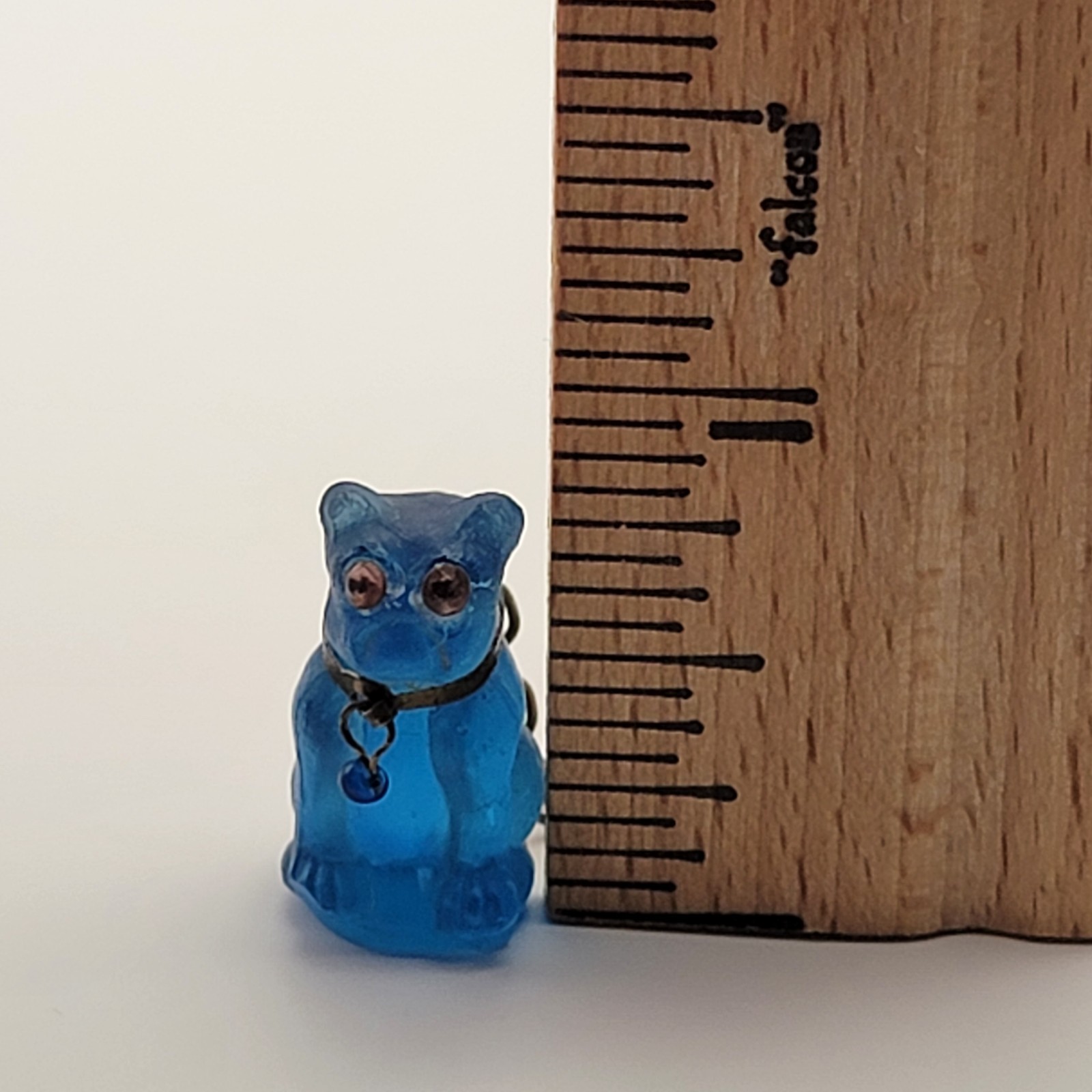 Antique Blue Glass Czech Cracker Jack Prize Bulldog With Chain