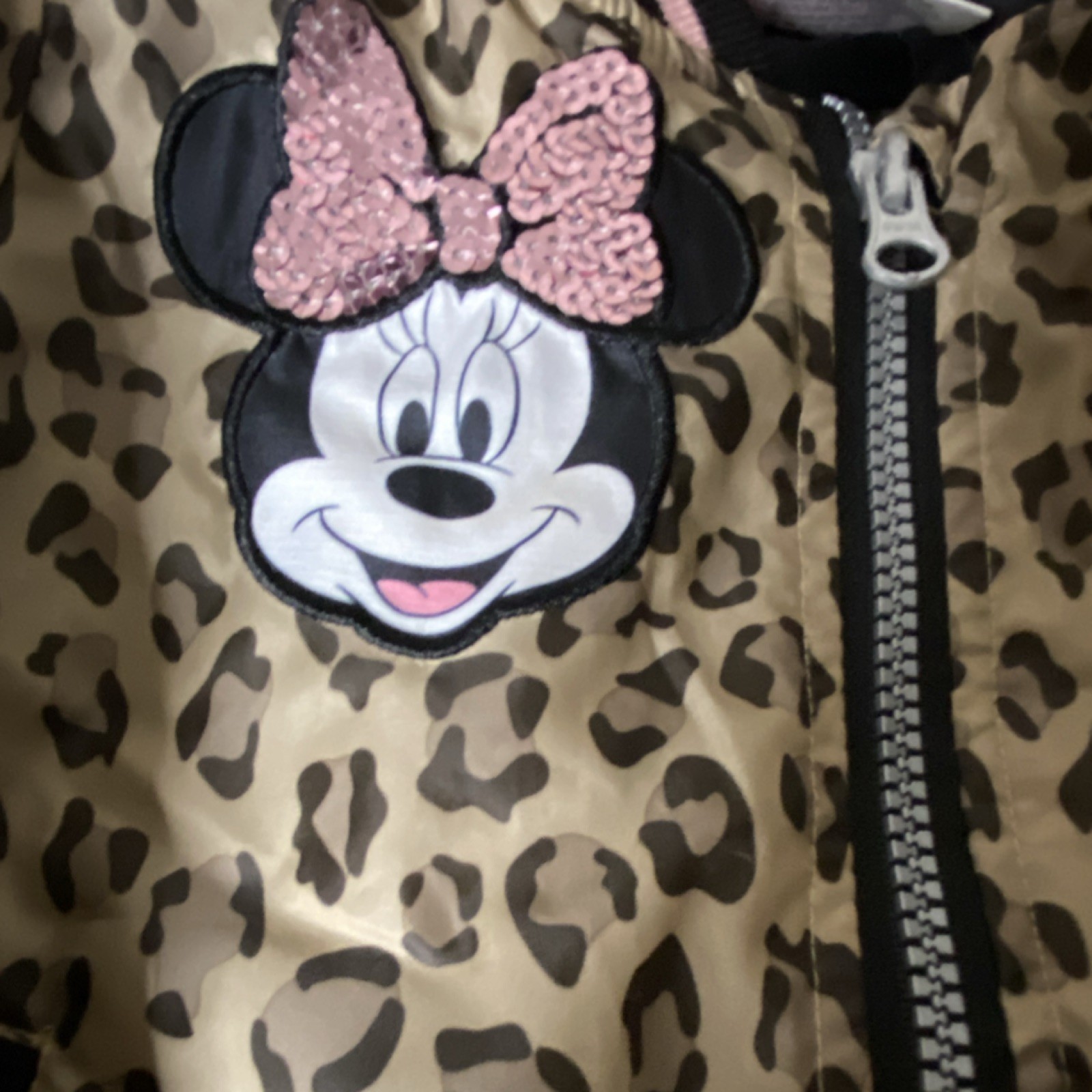 Disney Minnie Mouse Girls Tan Animal Print Bomber Jacket 4T Full Zip