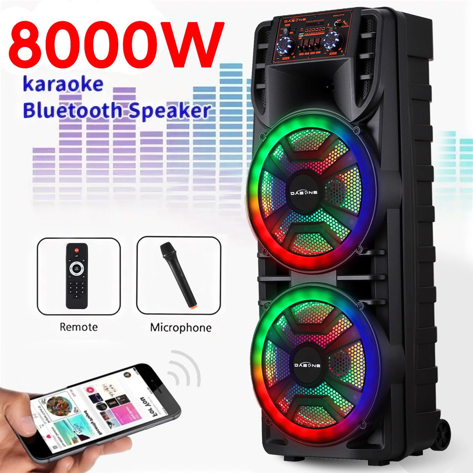 12'' Dual Portable Bluetooth Speaker Subwoofer FM Heavy Bass Sound Karaoke W/Mic
