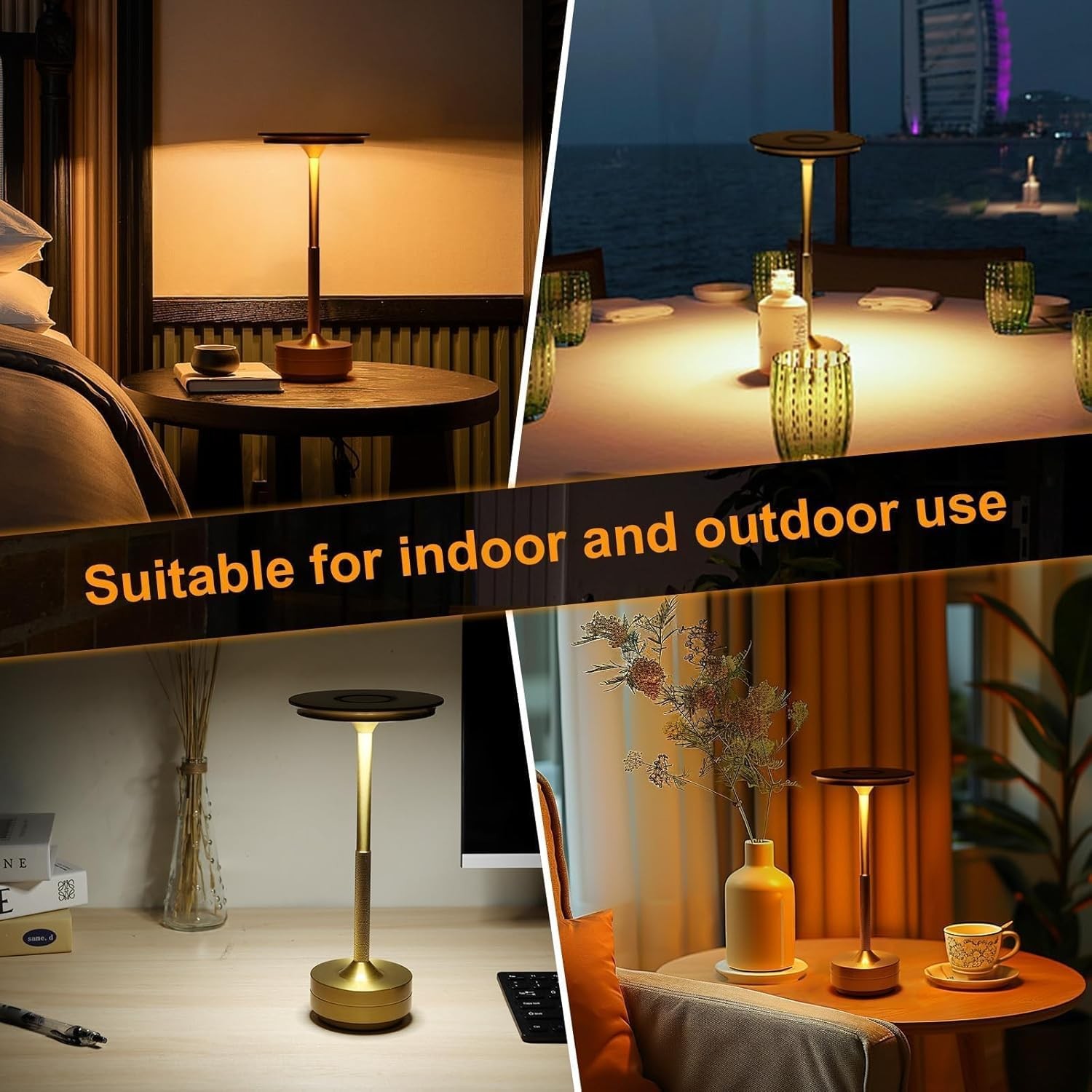 Cordless Table Lamp Dimmable 3-Color Dest Lamp Rechargeable LED Night Light