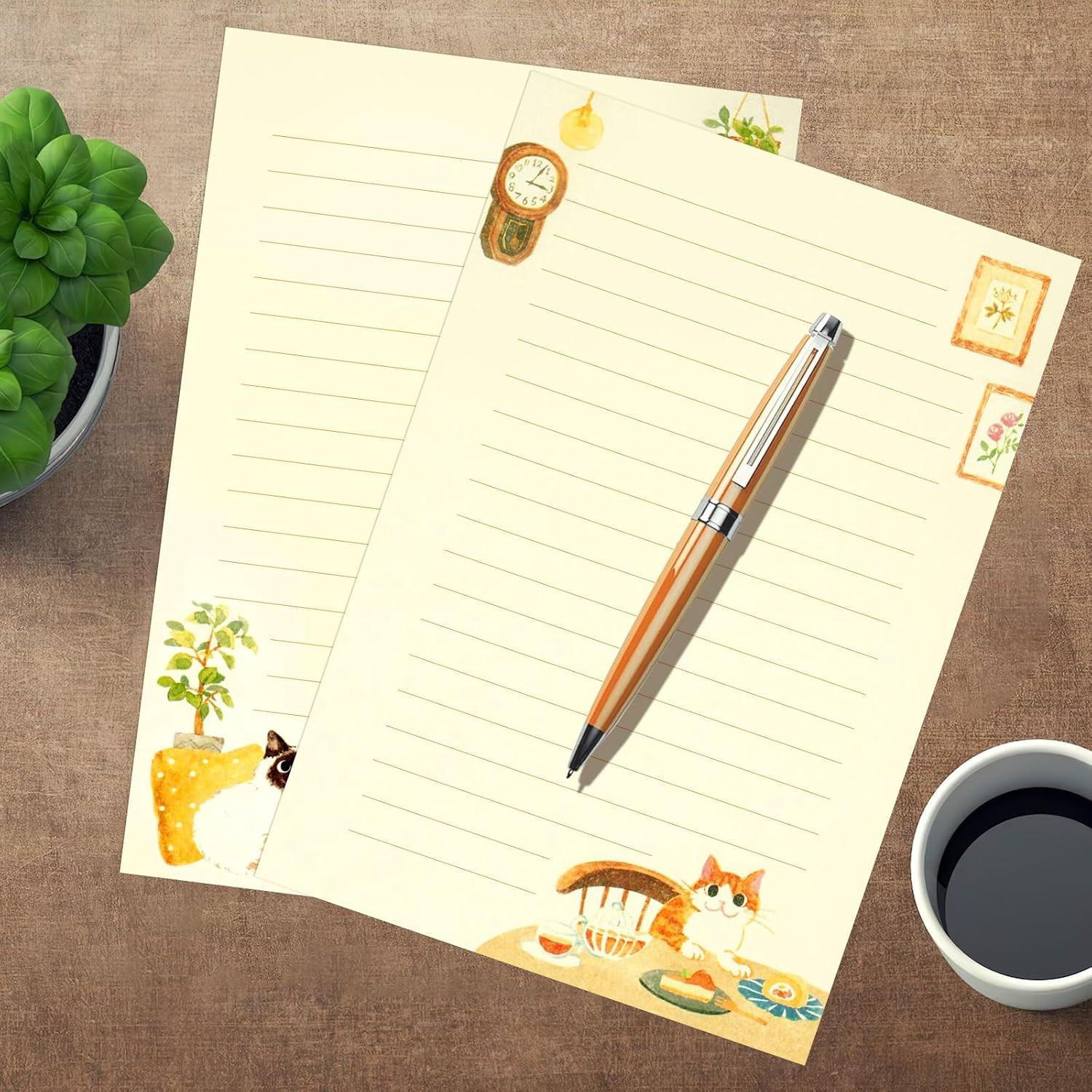 New 36 PCS Writing Paper And Envelopes Set Warm Cute Cat Themed Stationary Set