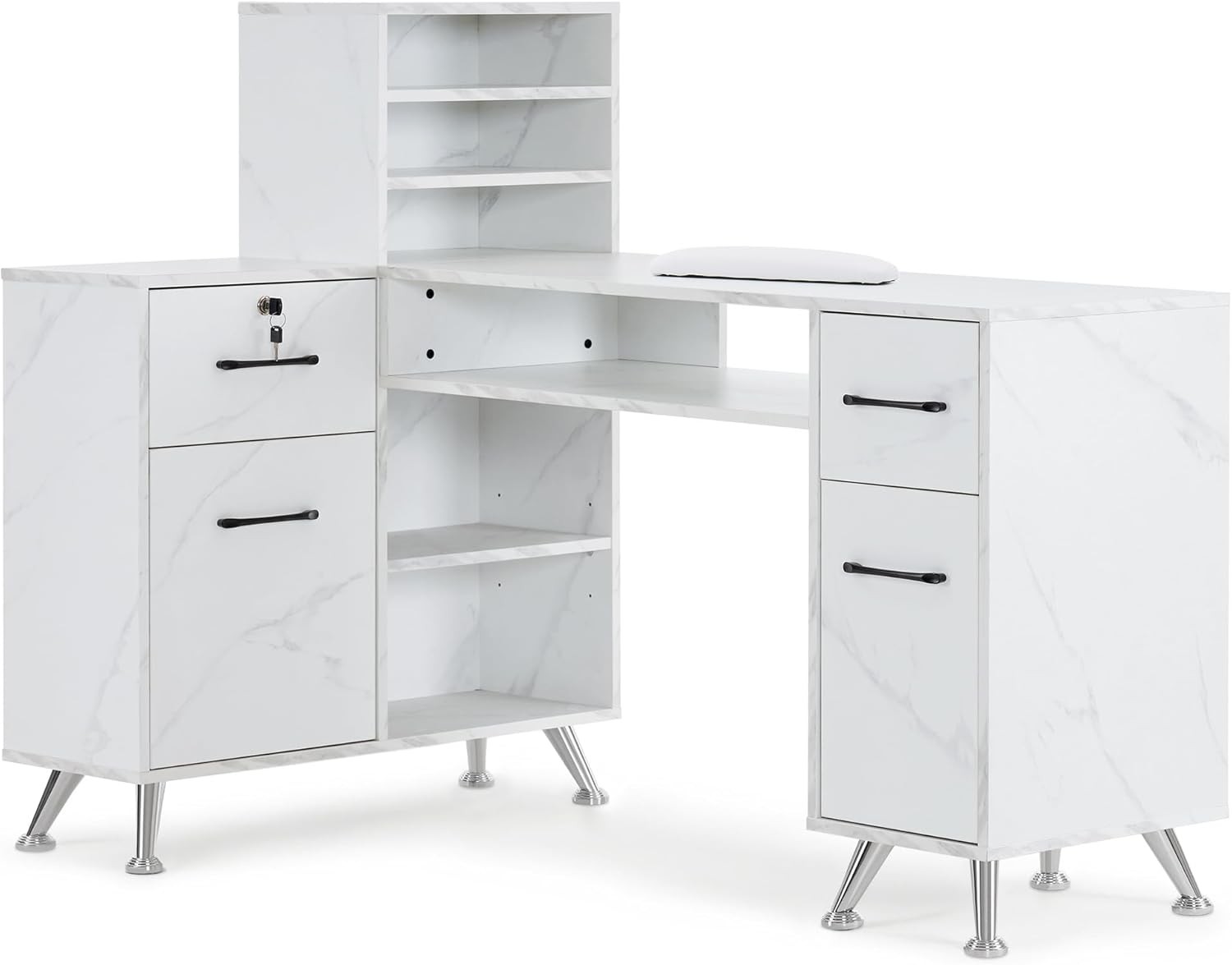 L-Shaped Multi-functional Storage Manicure Table, Beauty Nail Desk, Makeup 2866