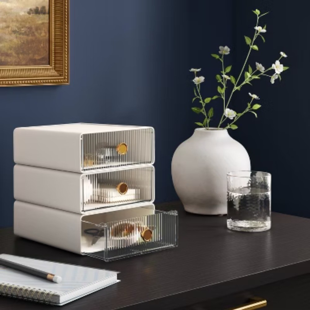 Small Stackable Drawers Set of 3 Cream