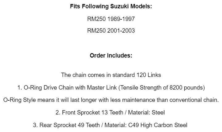 Golden O-Ring Drive Chain & Sprocket Kit for Suzuki RM250 1989-1997 2001-2003