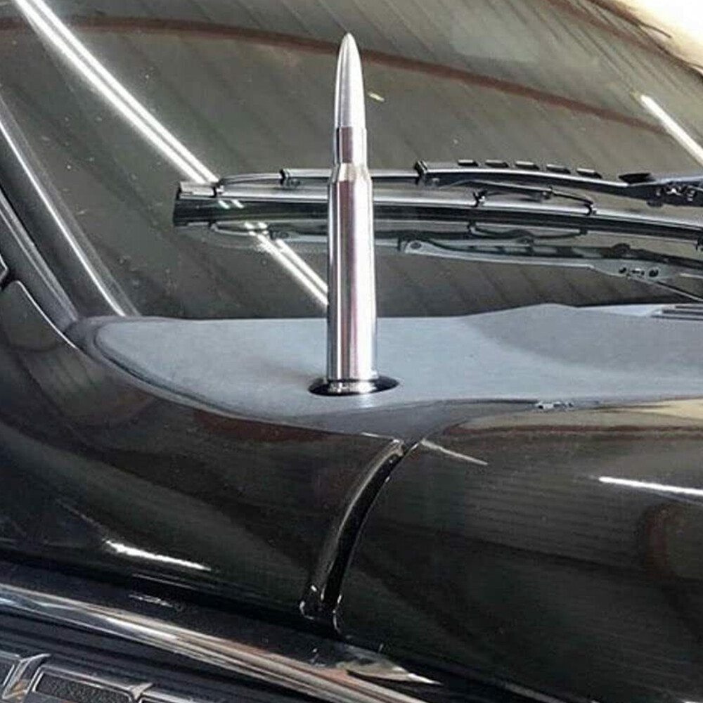 VMS FORD F150 F250 50 CAL CALIBER BULLET ALUMINUM SHORT ANTENNA CHROME SILVER