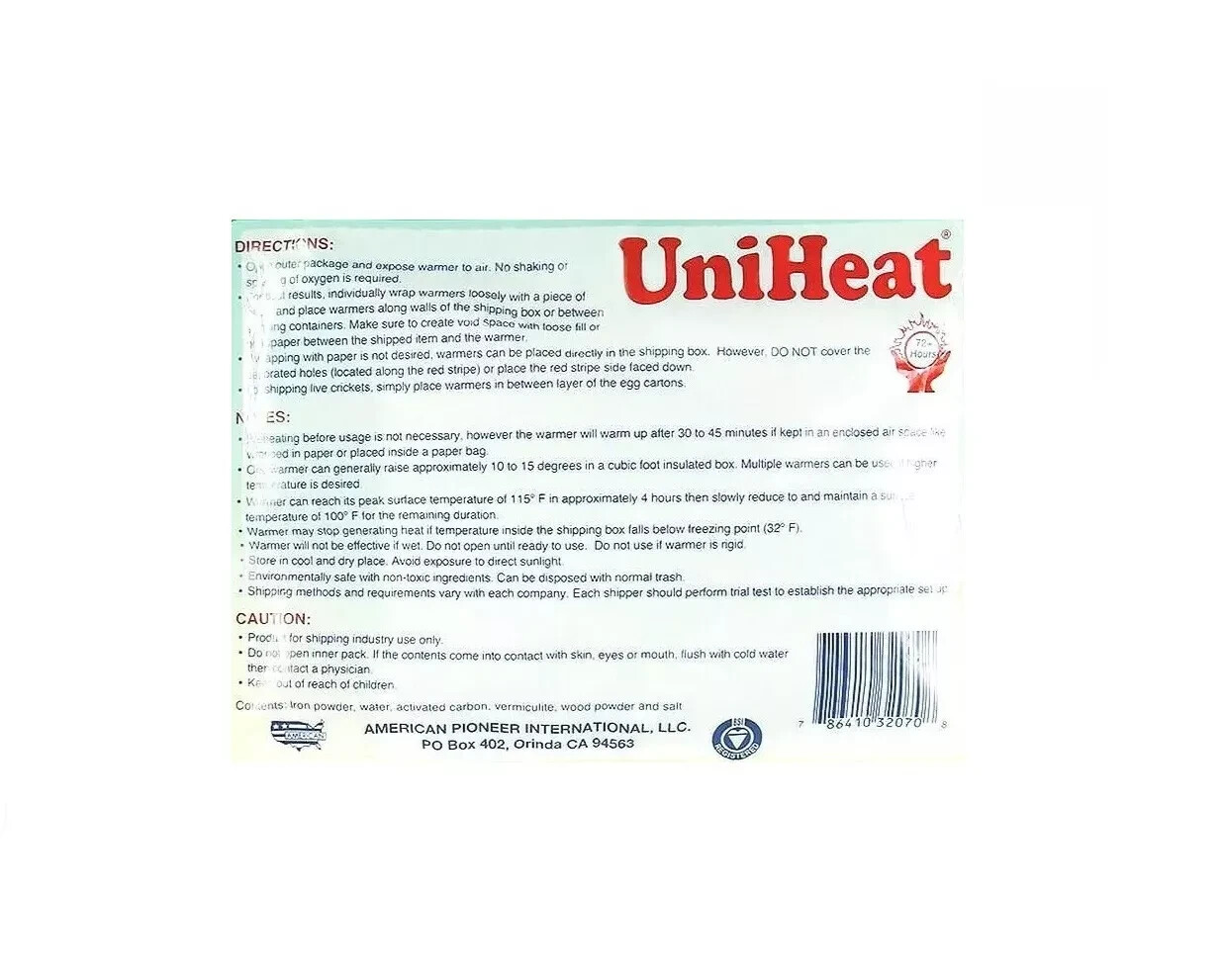 UniHeat 72 Hr (10 Piece) Shipping Warmer Heat Pack Bulk *BEST PRICE*