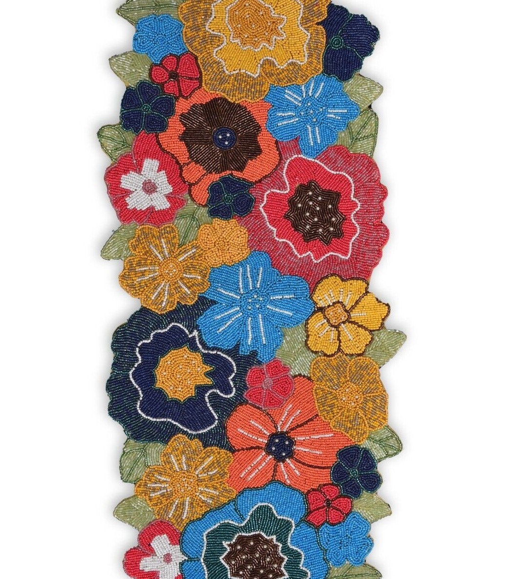Floral Beaded Table Runner, Multicolor Table Runner, Spring Tableware 13X36 Inch