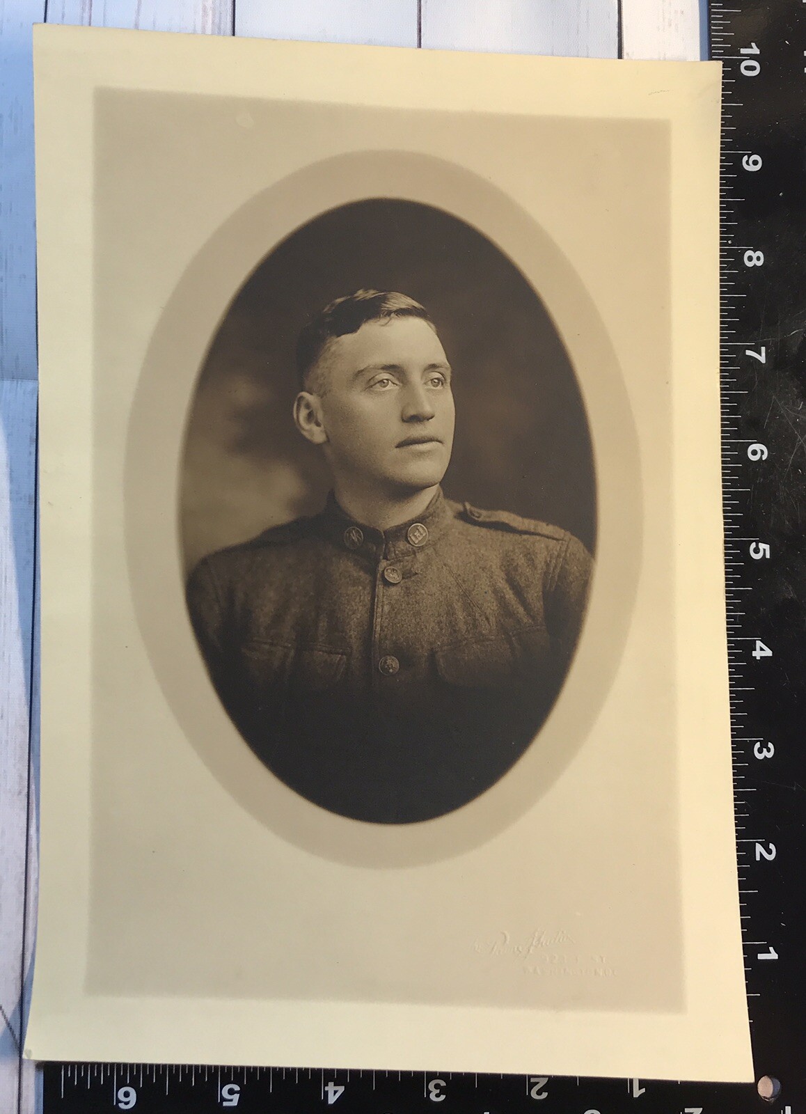 WWII Large Soldier Photograph Oval 9 1/2” X 8 1/2” In Uniform Military