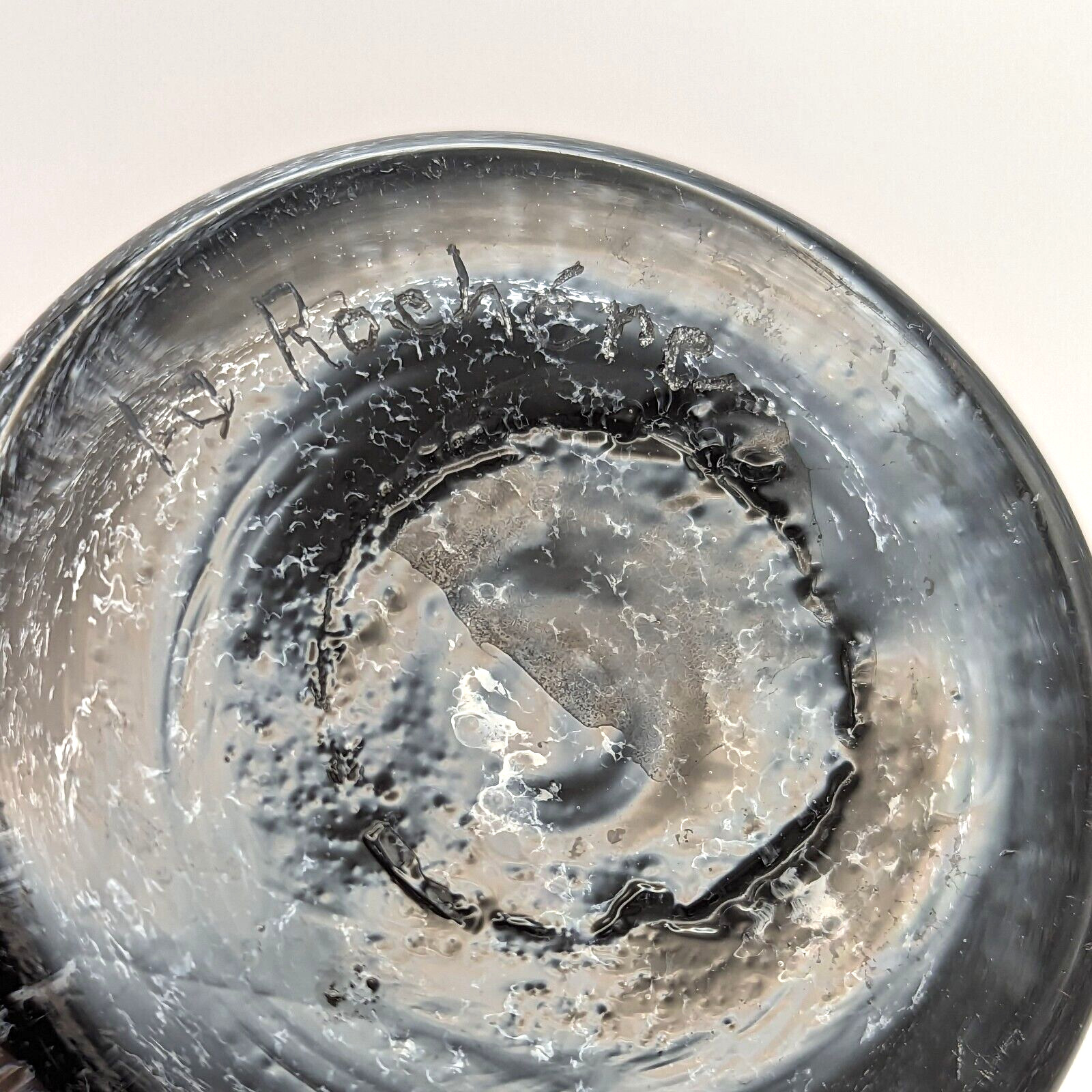 Blown Glass Vase French Black with White Smoke Signed La Rochere