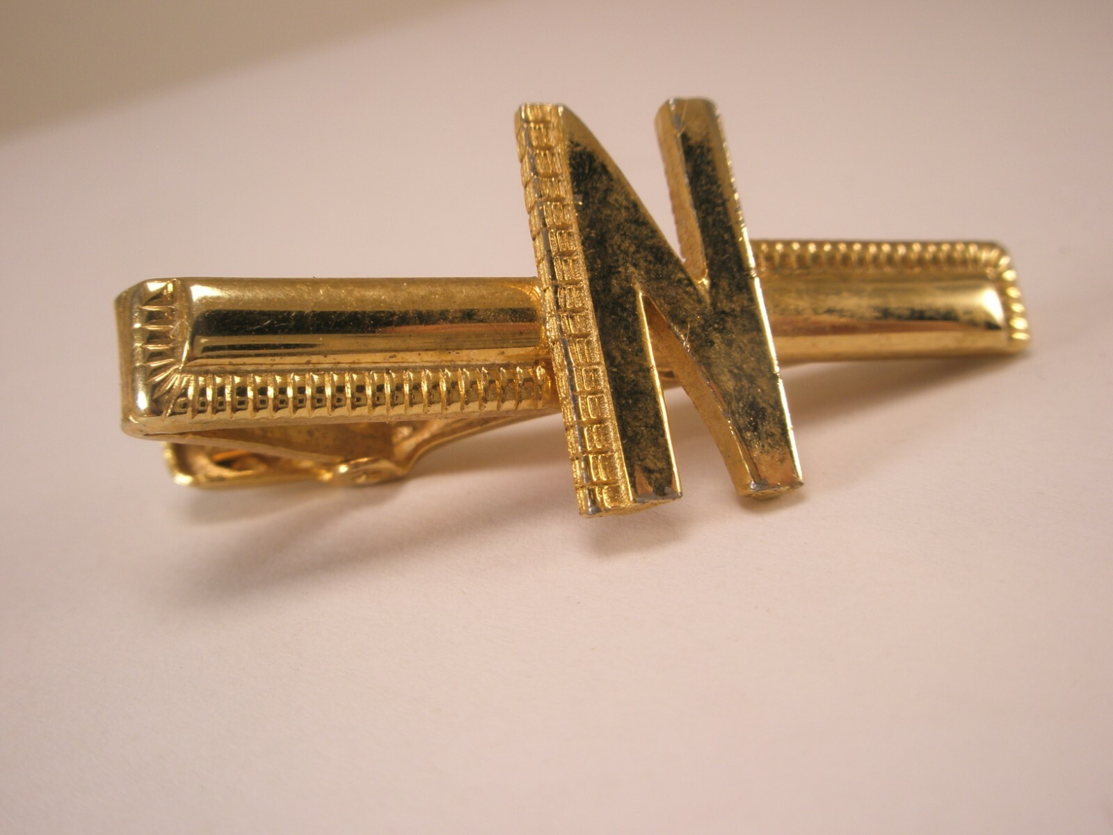 N Initial Monogram Letter Vintage Tie Bar Clip ned niles neil nelson nolan
