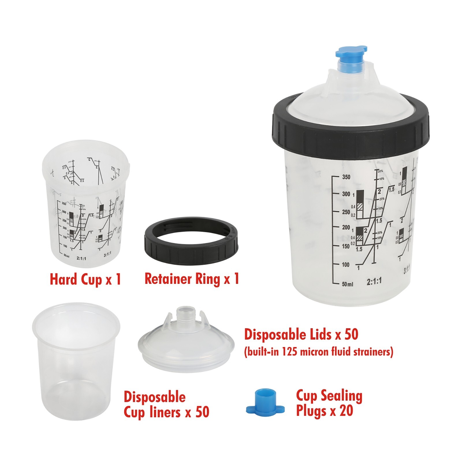 50 Pack 13 Ounce Disposable Paint Spray Gun Cup Kit w/ Cup Liners &Sealing Plugs