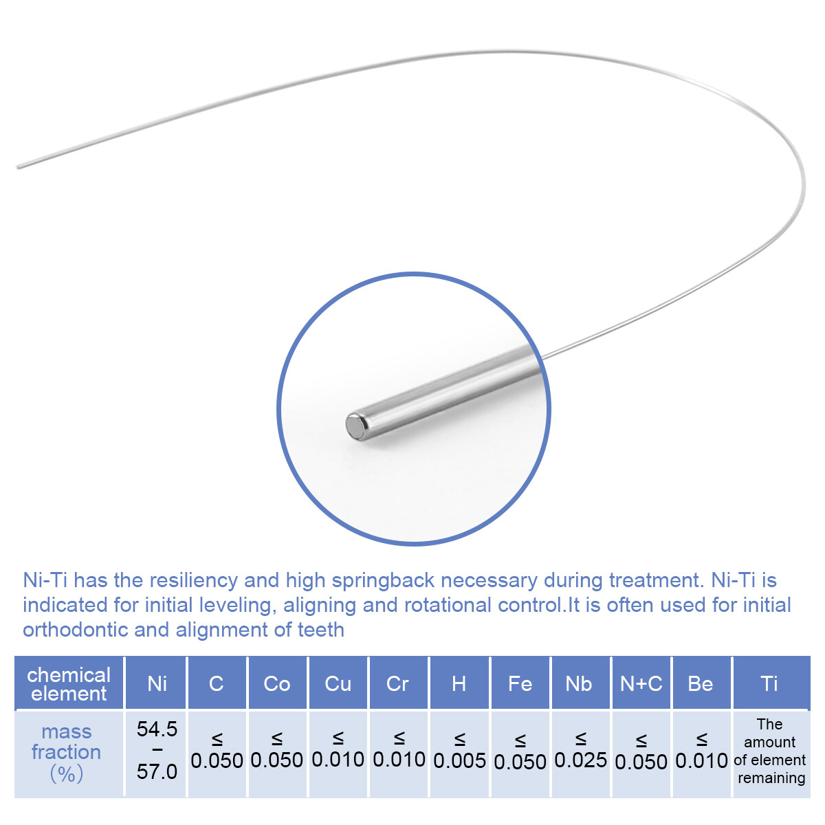 AZDENT arcos de ortodoncia niti super elástico circular forma natural dental USA