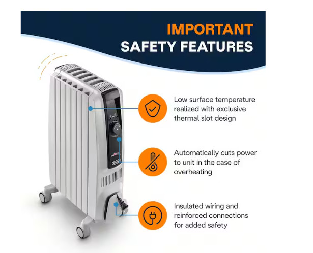 DeLonghi 1500W 5120 BTU Electric Oil Filled Radiator - White (TRD50615E)