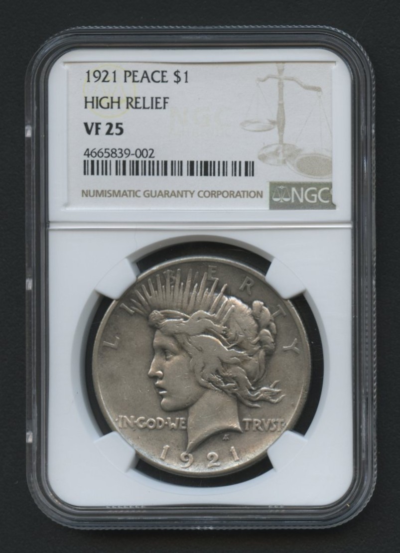 1921 HIGH RELIEF PEACE DOLLAR $1 NGC VF25