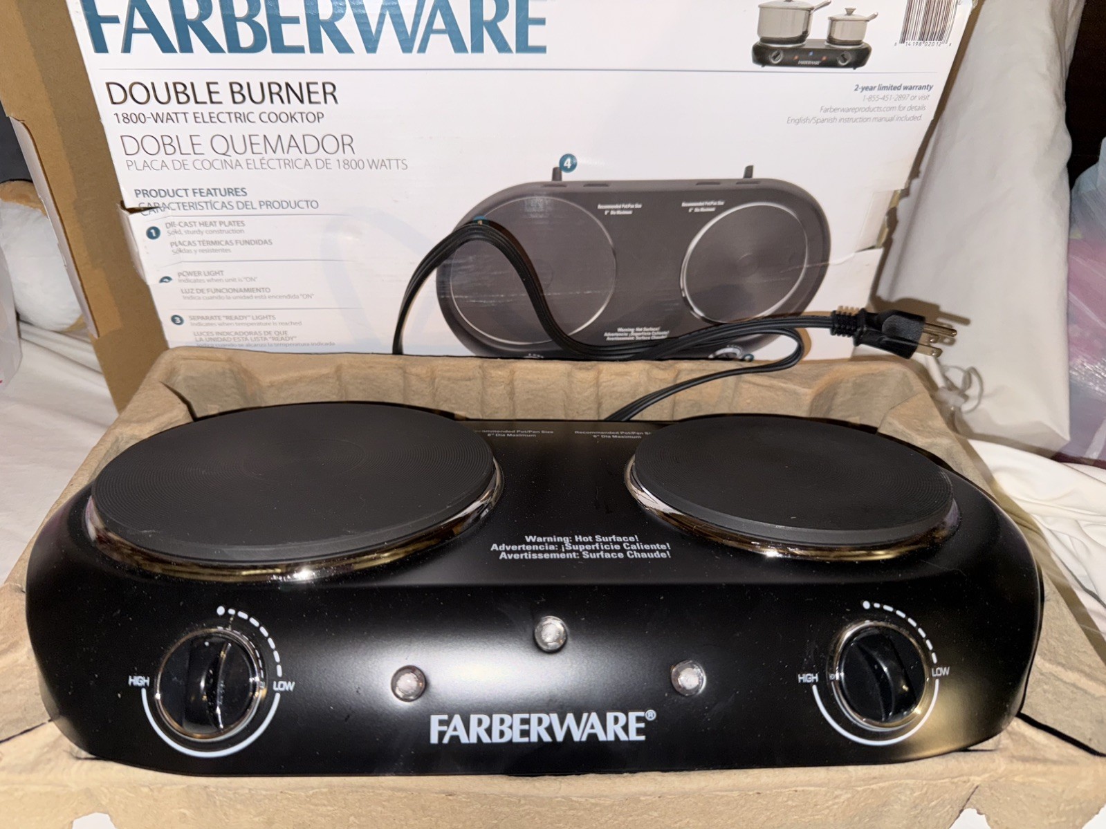 Farberware Royalty 1800 Watt Double Burner Black Electric Cooktop