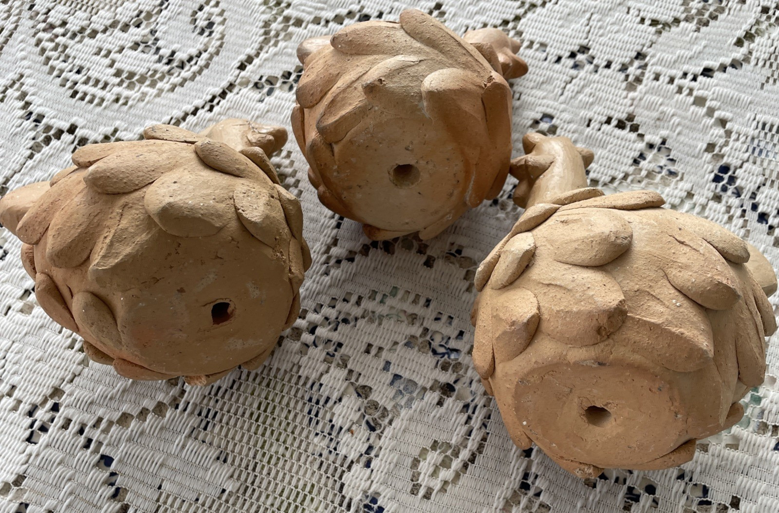 Vintage Set of 3 TERRA COTTA CLAY POTTERY Unique CHICKEN HEN ROOSTER 5"