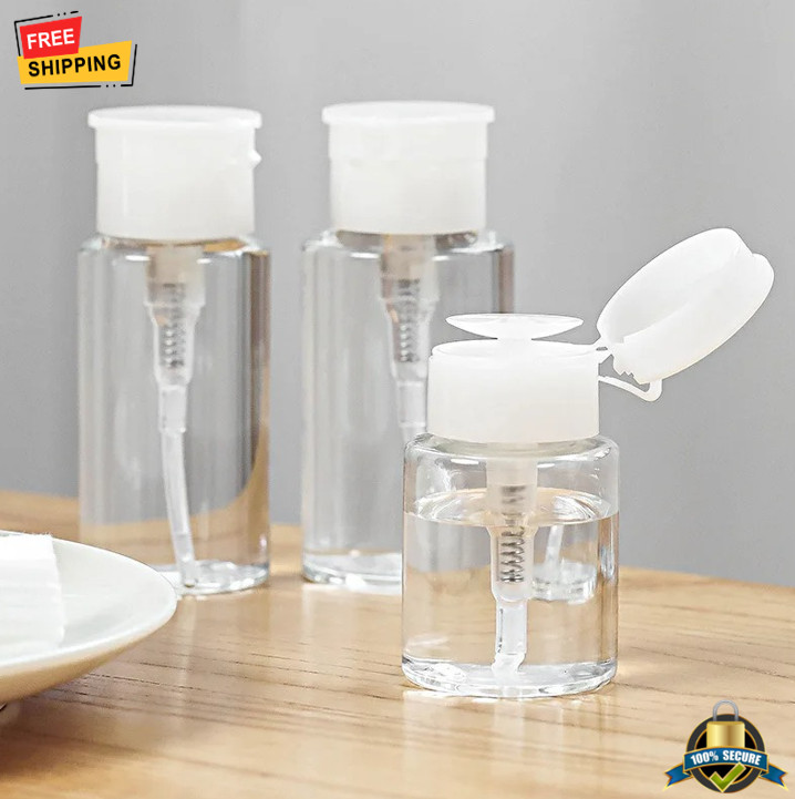 Refillable Push-Top Pump Bottles for Nail Polish & Makeup Remover 100-200ml