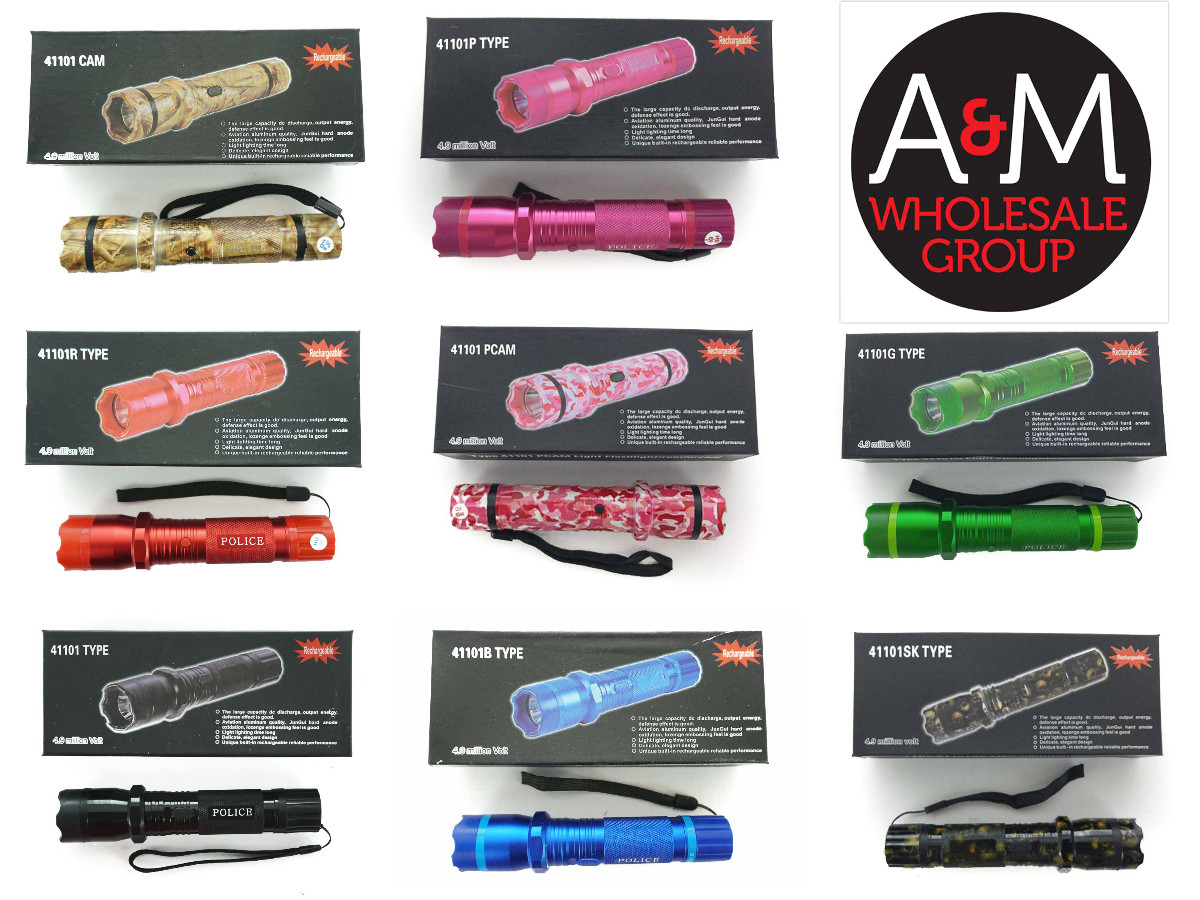 NEW! POLICE 1109 Style Rechargeable Stun Gun with LED Flashlight, Asst. Colors