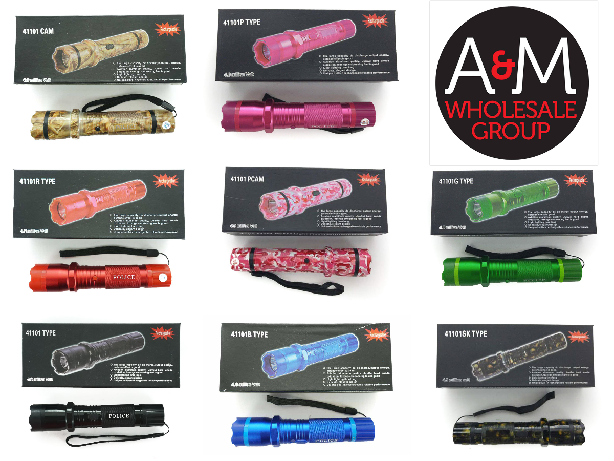 NEW! POLICE 1109 Style Rechargeable Stun Gun with LED Flashlight, Asst. Colors