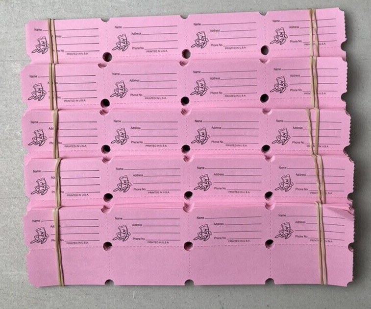 Light Pink Raffle Tickets Package of 500 Folded Double Stub Split The Pot 50/50