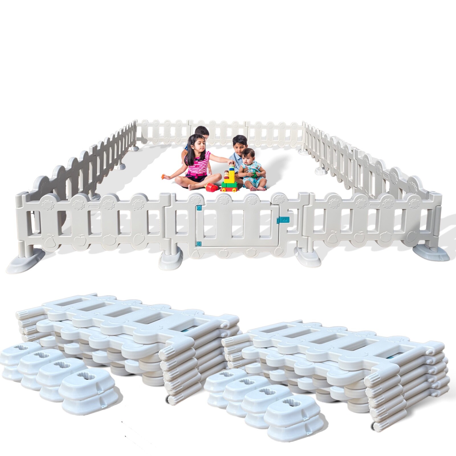 Area 10ft x 10ft Playpen for Kids (Pack of 11 fences and one gate) (White)