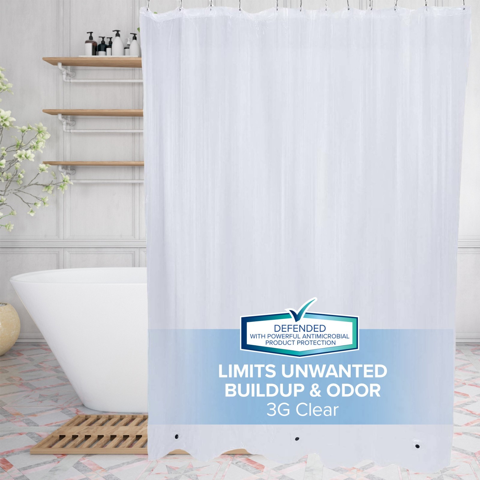 Clear Mildew Resistant Lightweight PEVA Shower Curtain Liner (70" x 72")