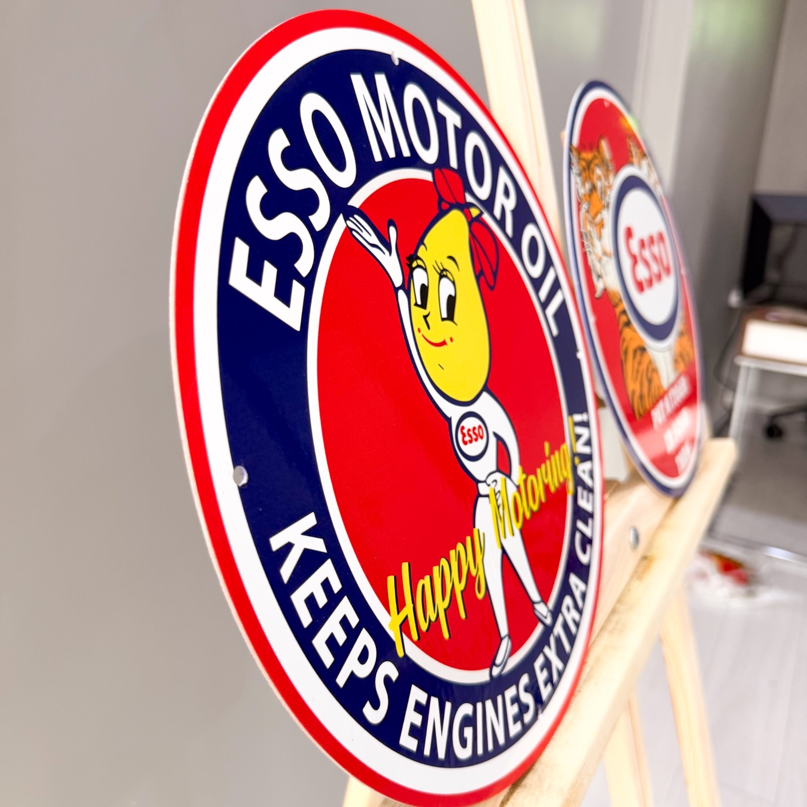 Esso Vintage Metal Sign Set of 2 Happy Motoring Female & Tiger – 30 cm / 11.8”