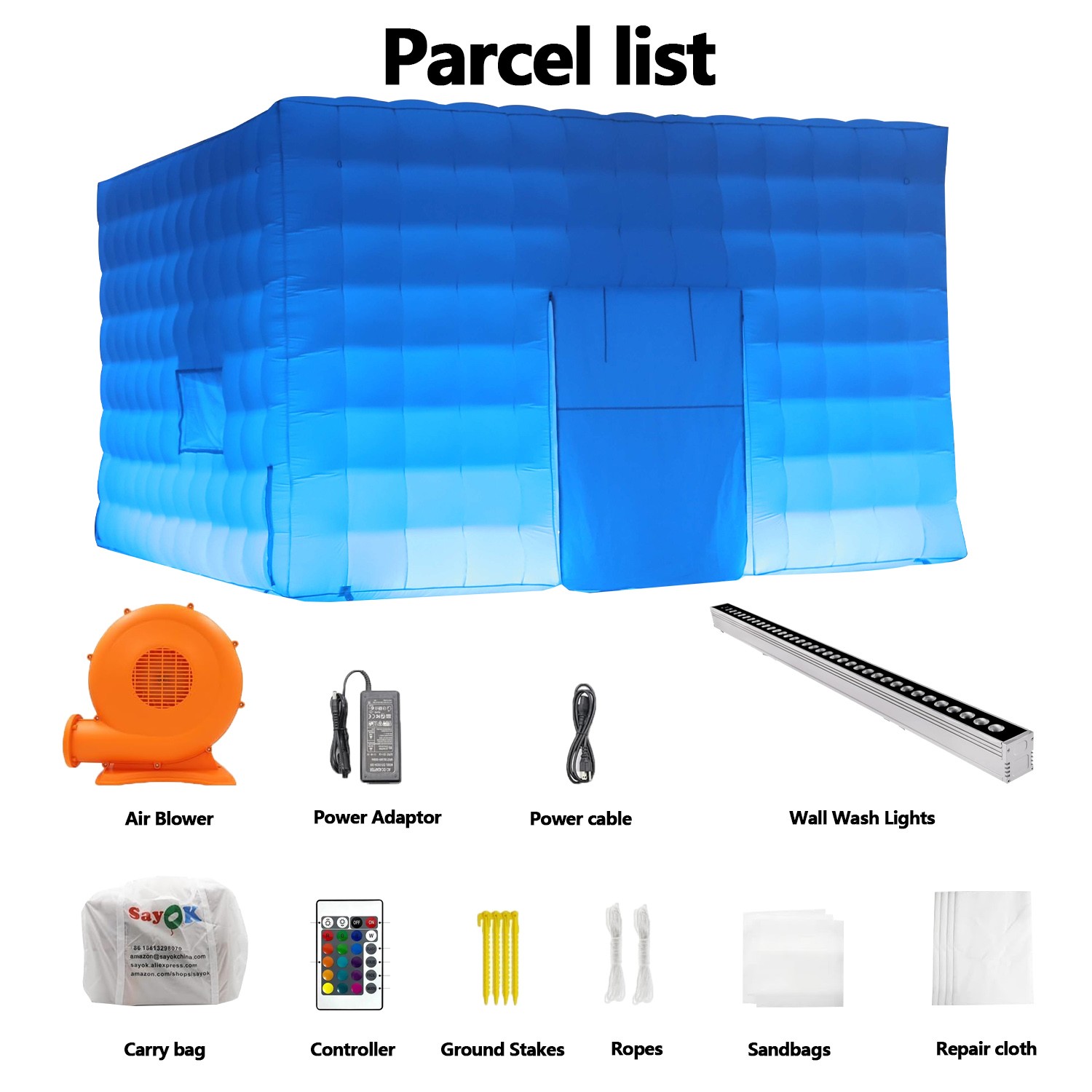 Inflatable Night Club 20FT White Inflatable Cube Party Tent w/LED lights US