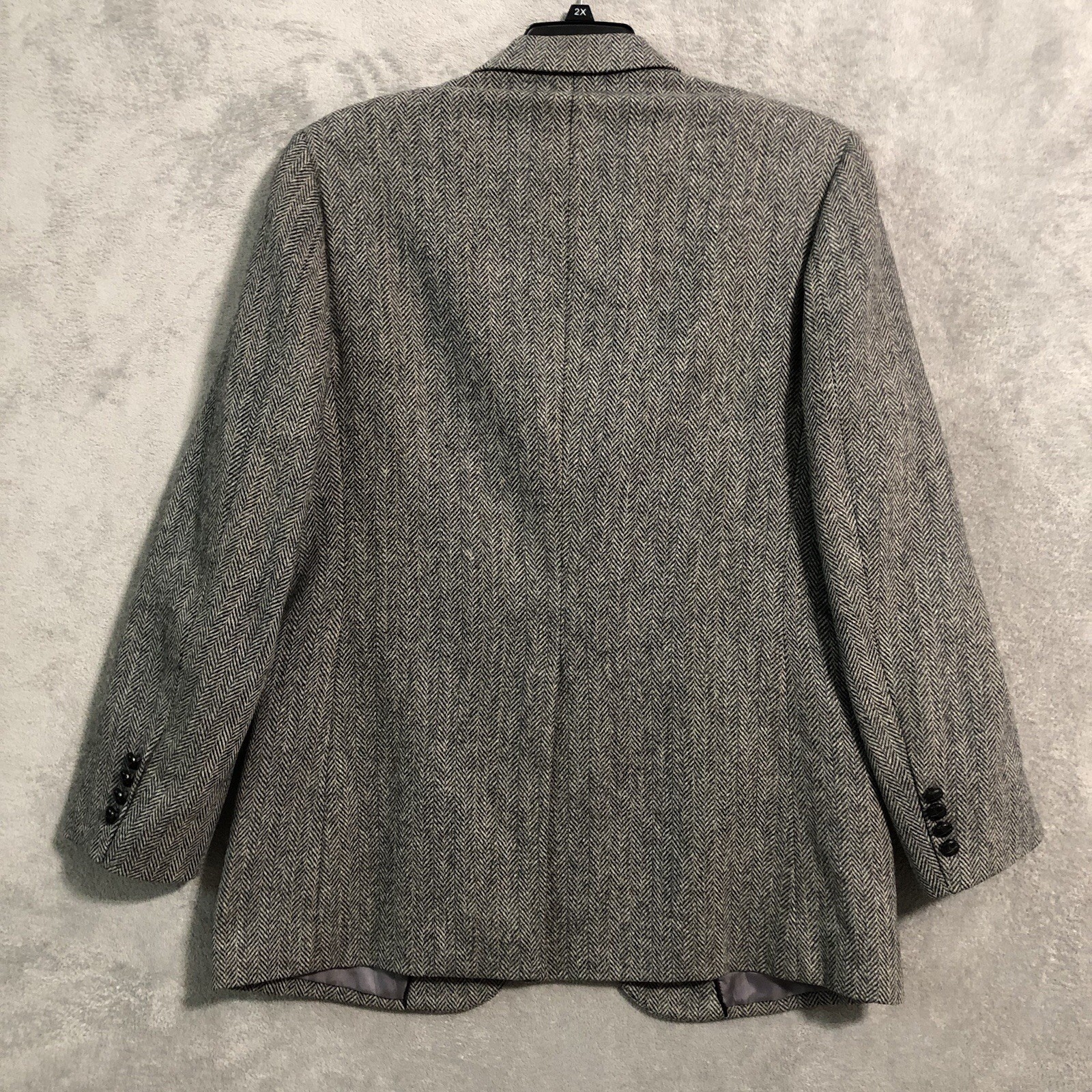 VTG Joe Namath Mens Blazer Size 44L Long Gray Herringbone Wool Tweed Sport Coat