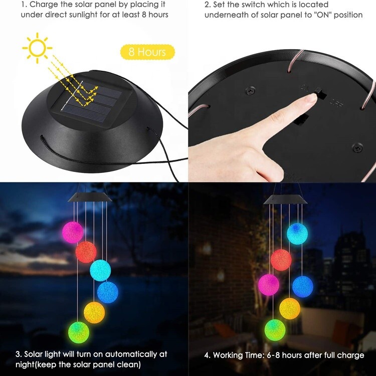 Solar Wind Chimes Lights LED Birds Color Changing Hanging Lamp Garden Home Ball