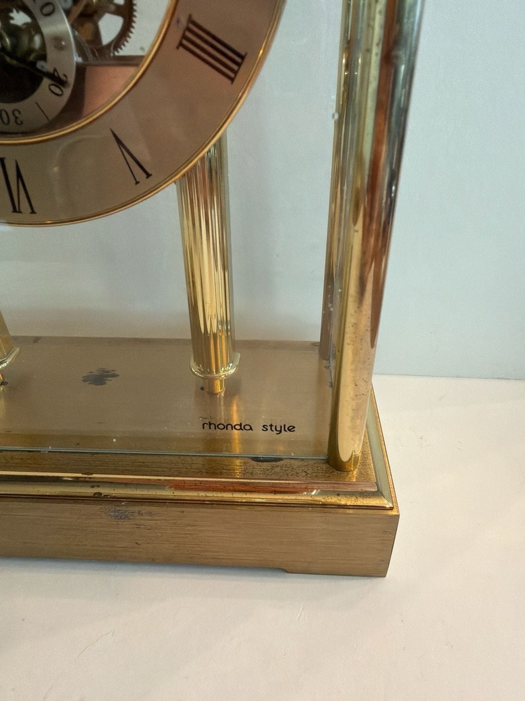 Rhonda Style Brass Skeleton Movement Mantel Clock with Corporate Commemorative P