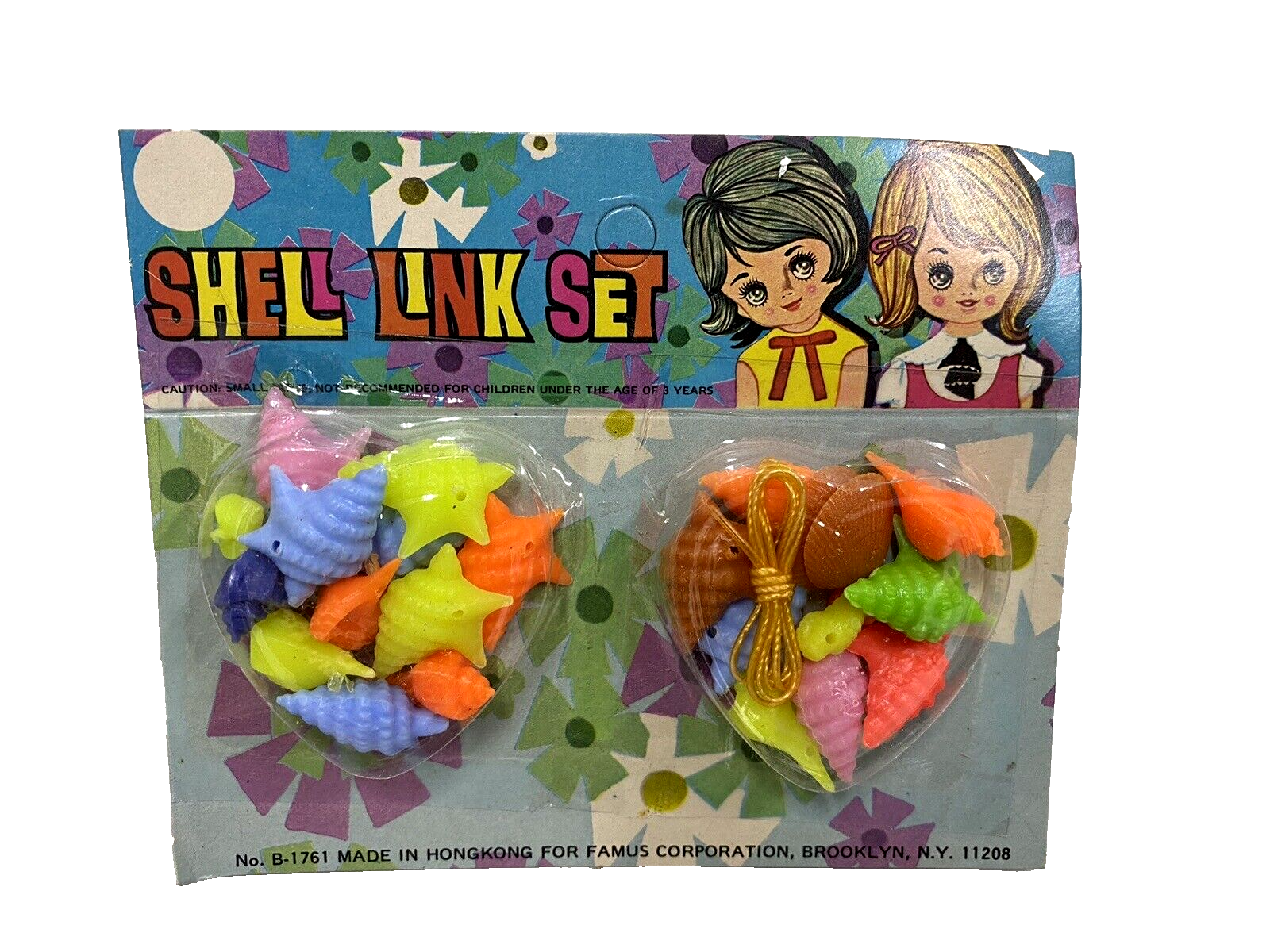 Four sets 1970s Vintage Plastic Shell Charms Hong Kong Famus Brooklyn NY