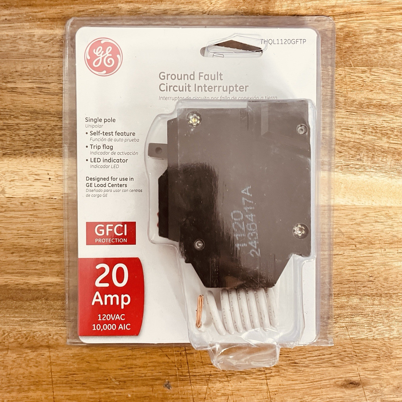 GE 20 AMP 1 Pole Ground Fault Breaker with Self Test THQL1120GFTP NEW/SEALED