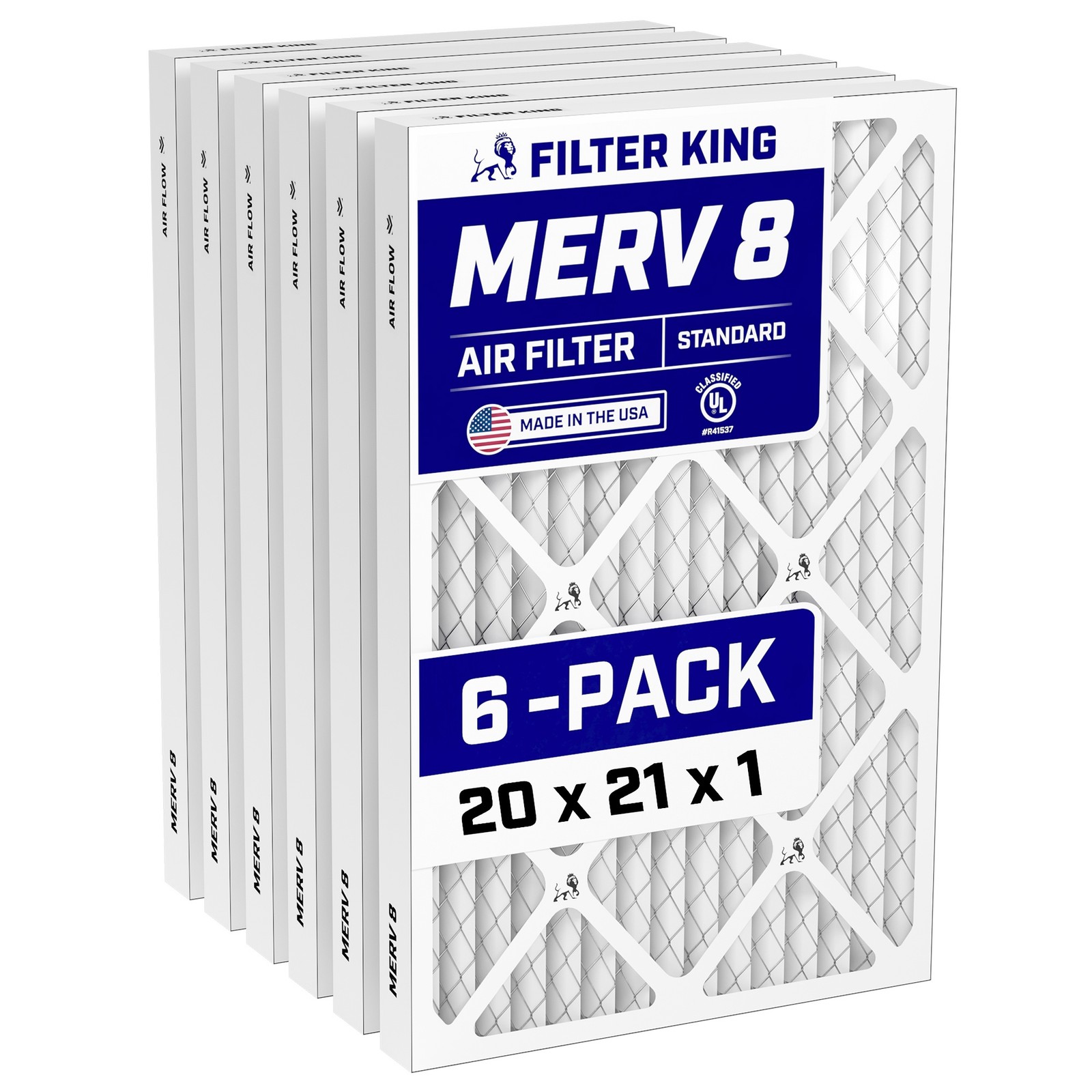 Filter King 20x21x1 Air Filter 6-PACK MERV 8 Actual Size 20 x 21 x .75"