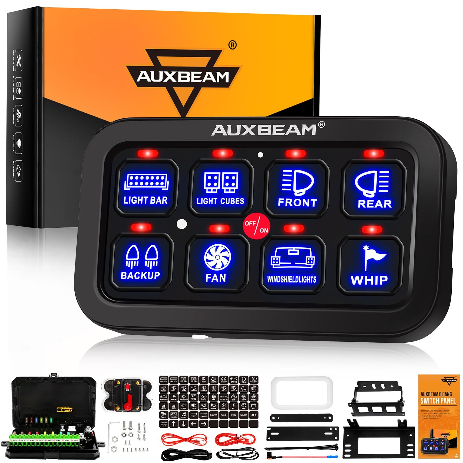Auxbeam 8 Gang Switch Panel BA80 Universal Circuit Control Relay System Box w...