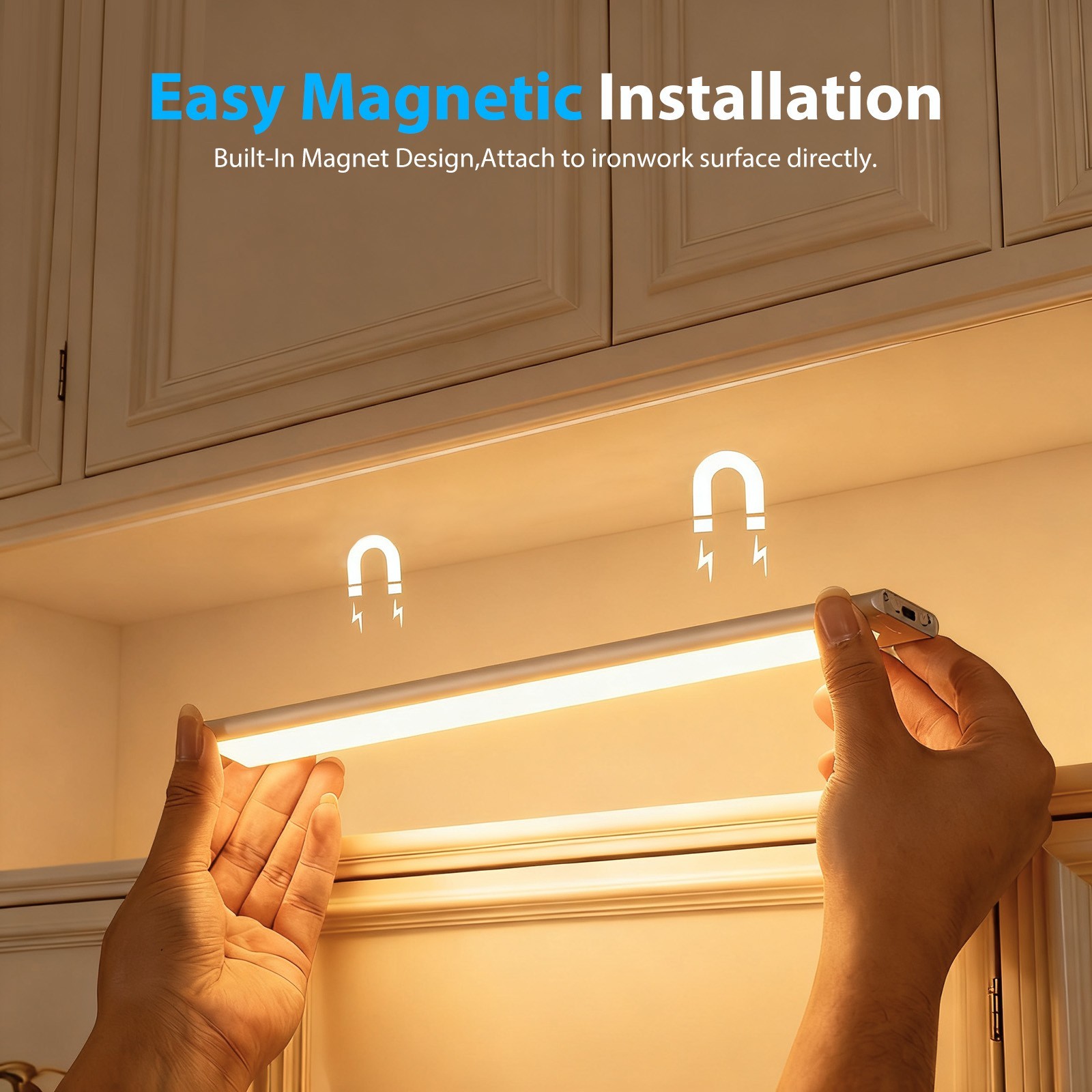 3-Pack LED Under Cabinet Lamp, Rechargeable Motion Sensor, 3 Color Dimmable