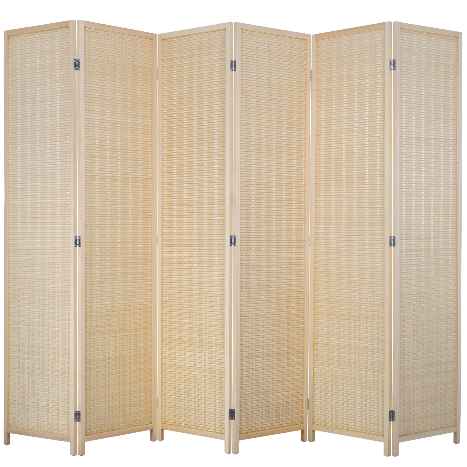 6 Panel Bamboo Room Divider, Folding Privacy Wall Divider Freestanding Partition