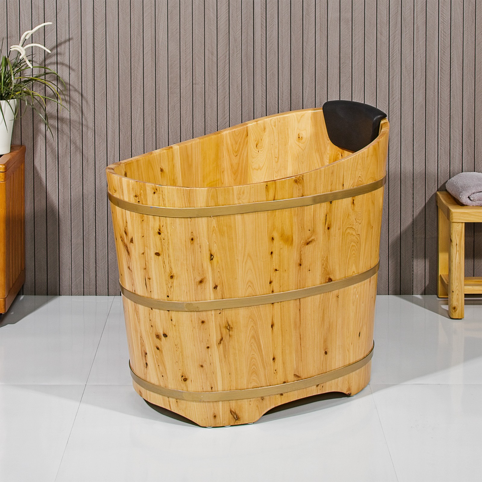 JRYTIN 34” Japanese Soaking Tub, Mobile Freestanding Wood Bath for Small Spaces