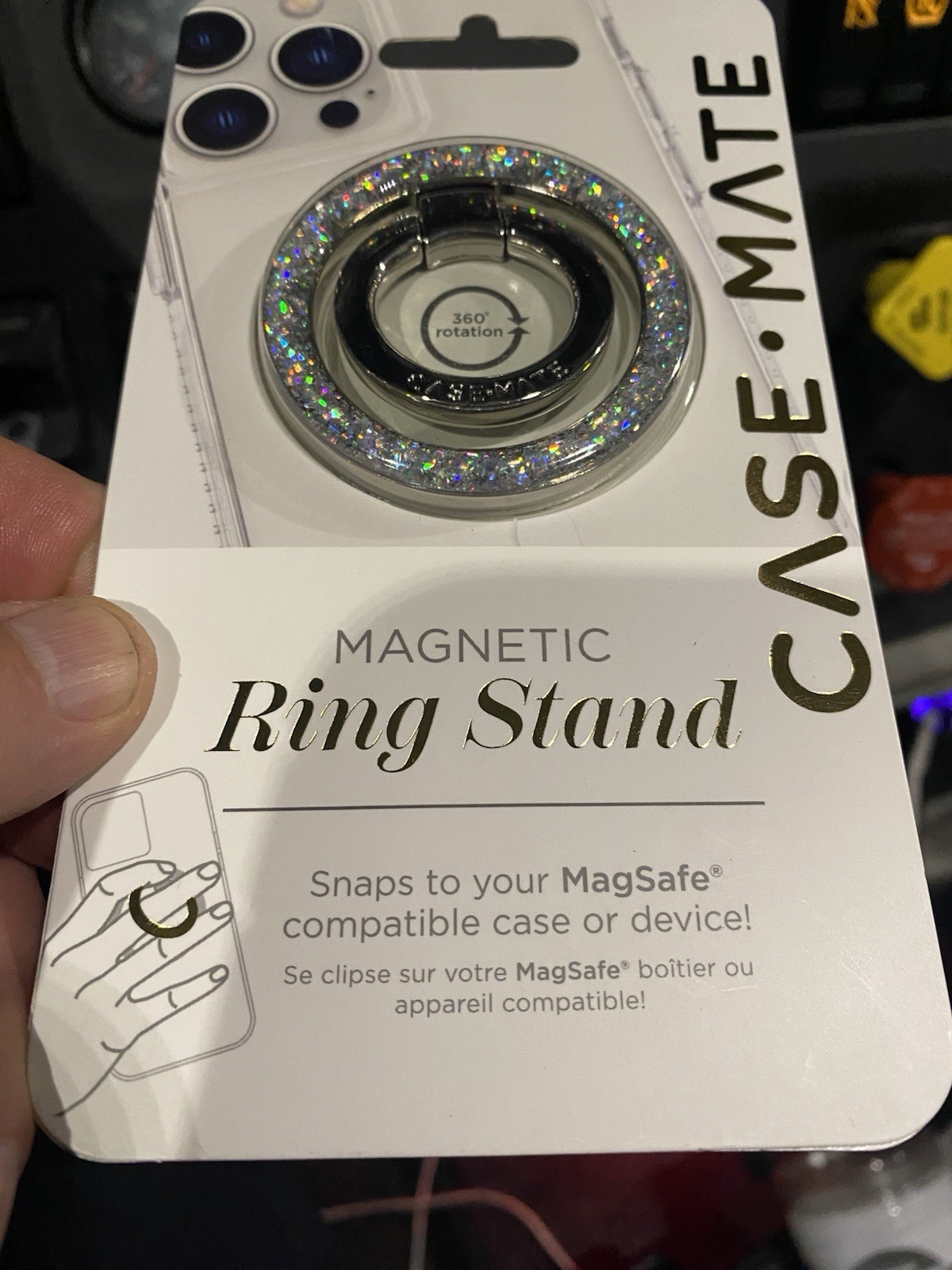 Case-Mate Magnetic Phone Grip Ring Stand Sparkle Diamond Bling New In Box