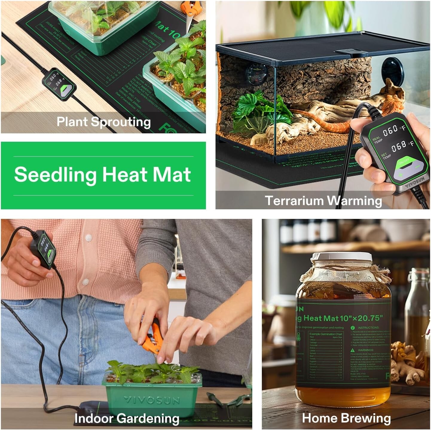 VIVOSUN 10"x20.75"Seedling Heat Mat w/Built-in Temperature Controller,Waterproof
