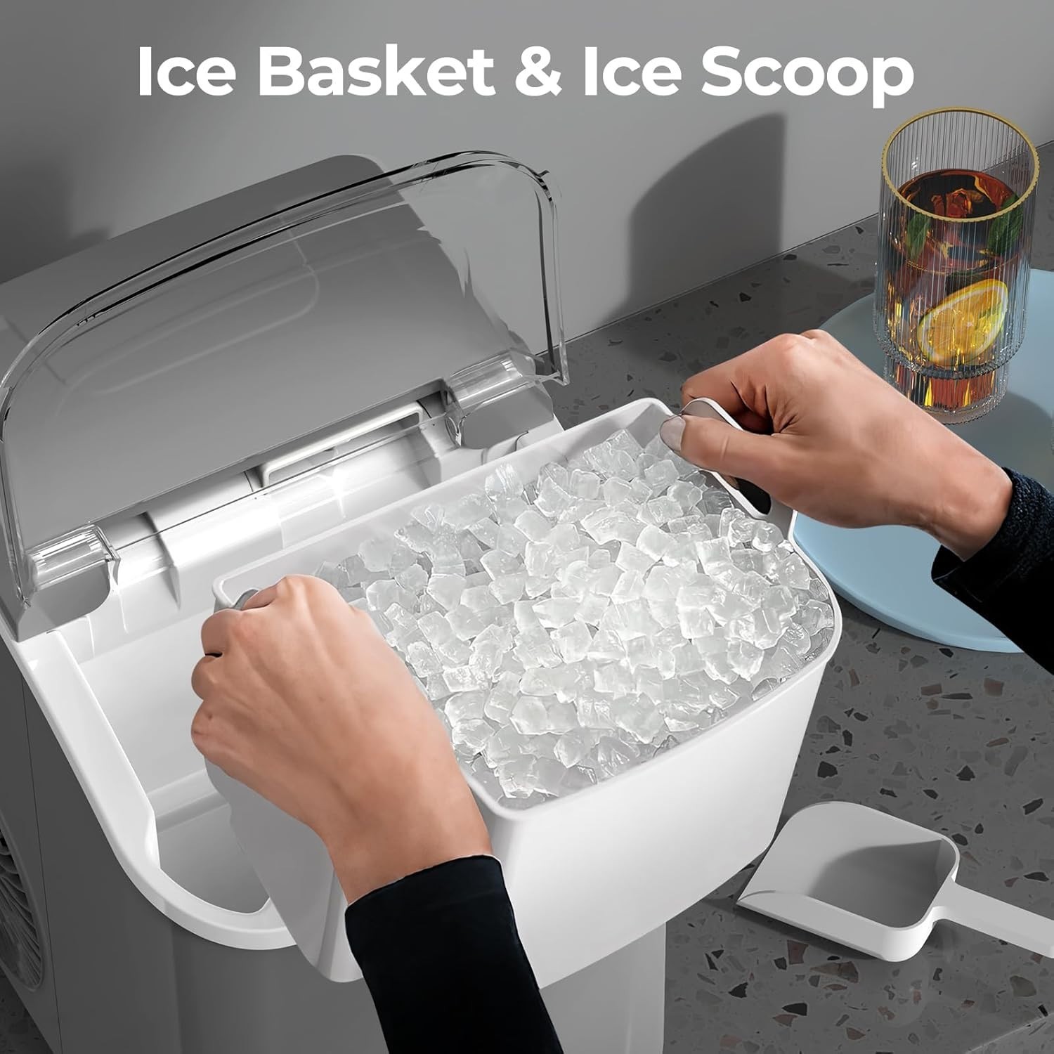 Nugget Ice Maker Countertop, 35.5Lbs/24Hrs Chewable Sonic Ice Machine