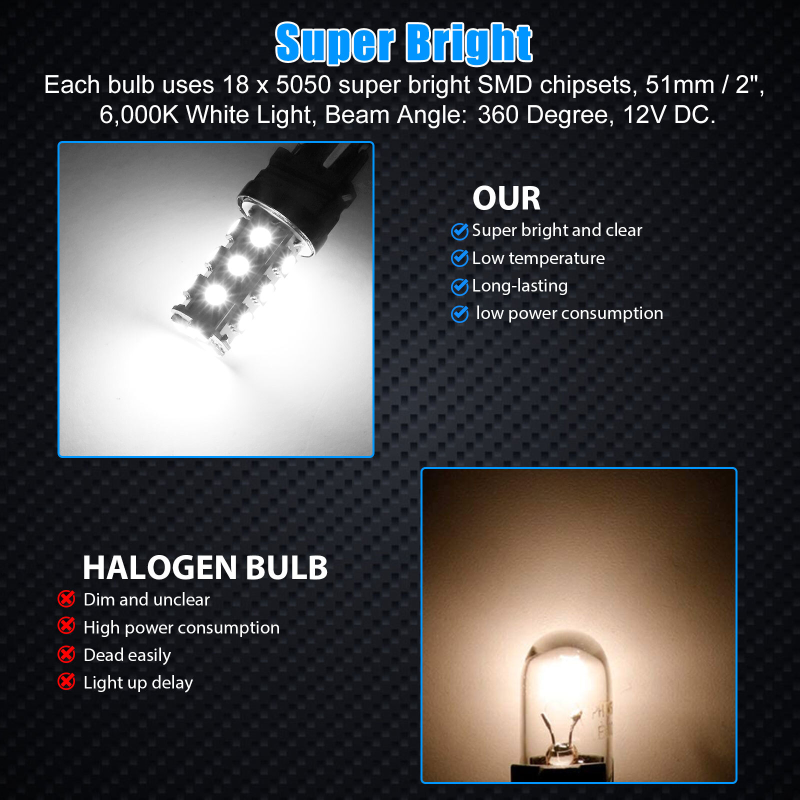 10PCS 3157 3156 18-SMD Reverse Brake Stop Turn Signal Tail LED Light Bulbs White