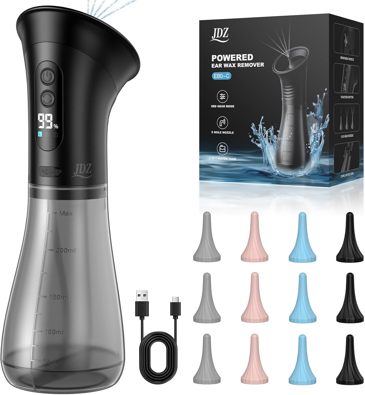 Ear Wax Removal Kit - Electric Irrigation Flushing Cleaner 2000mAh Fast Charging