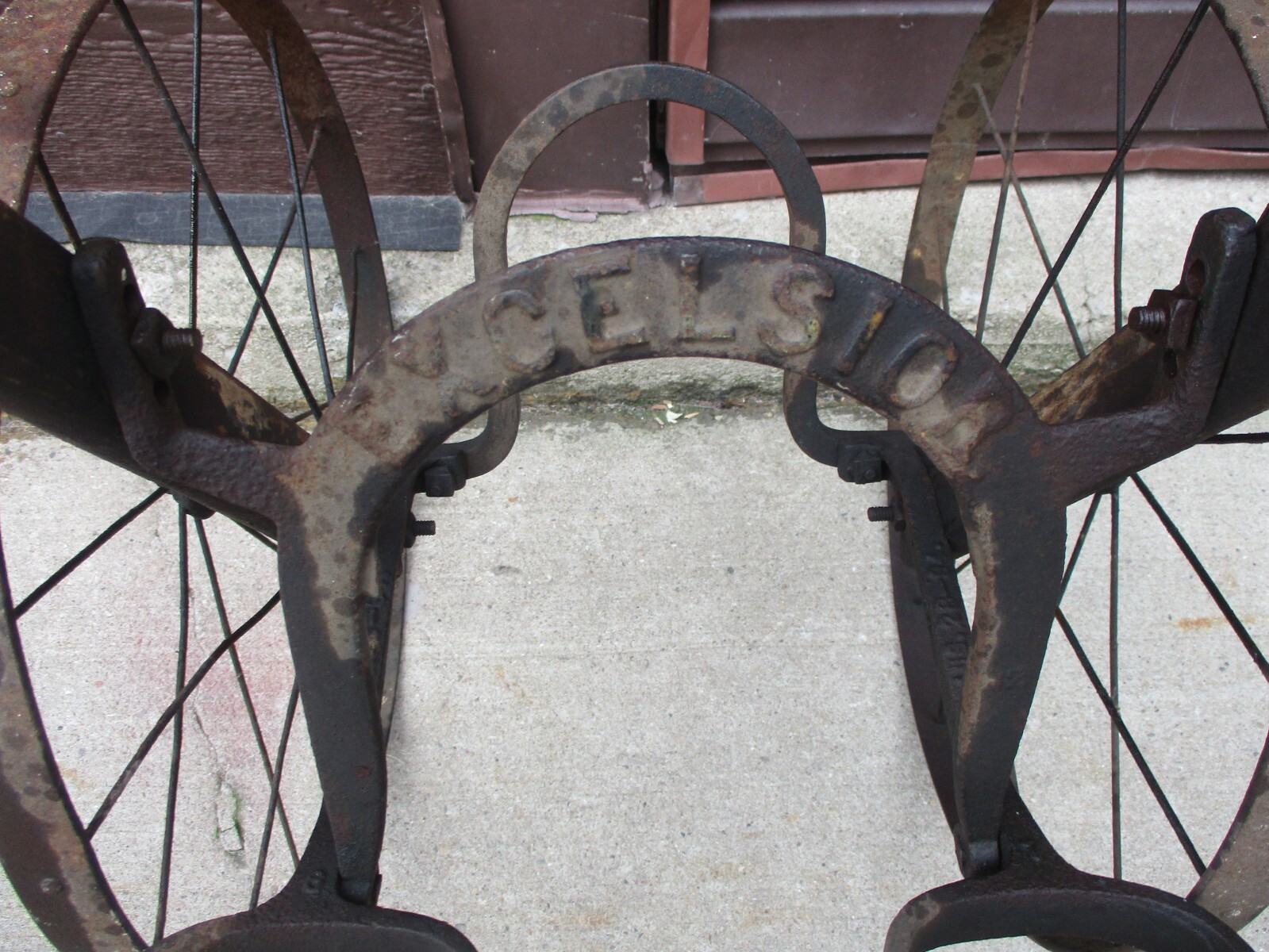 Antique 1900's Excelsior Double Wheel Farming Garden Cultivator Plow Wood /Metal