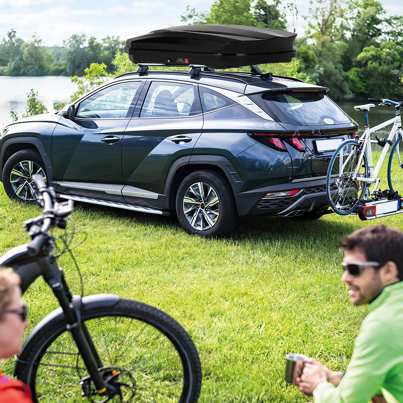 Rooftop Cargo Box Carrier, 12.36 Cu. Ft Hard Shell Roof Mount Luggage Storage