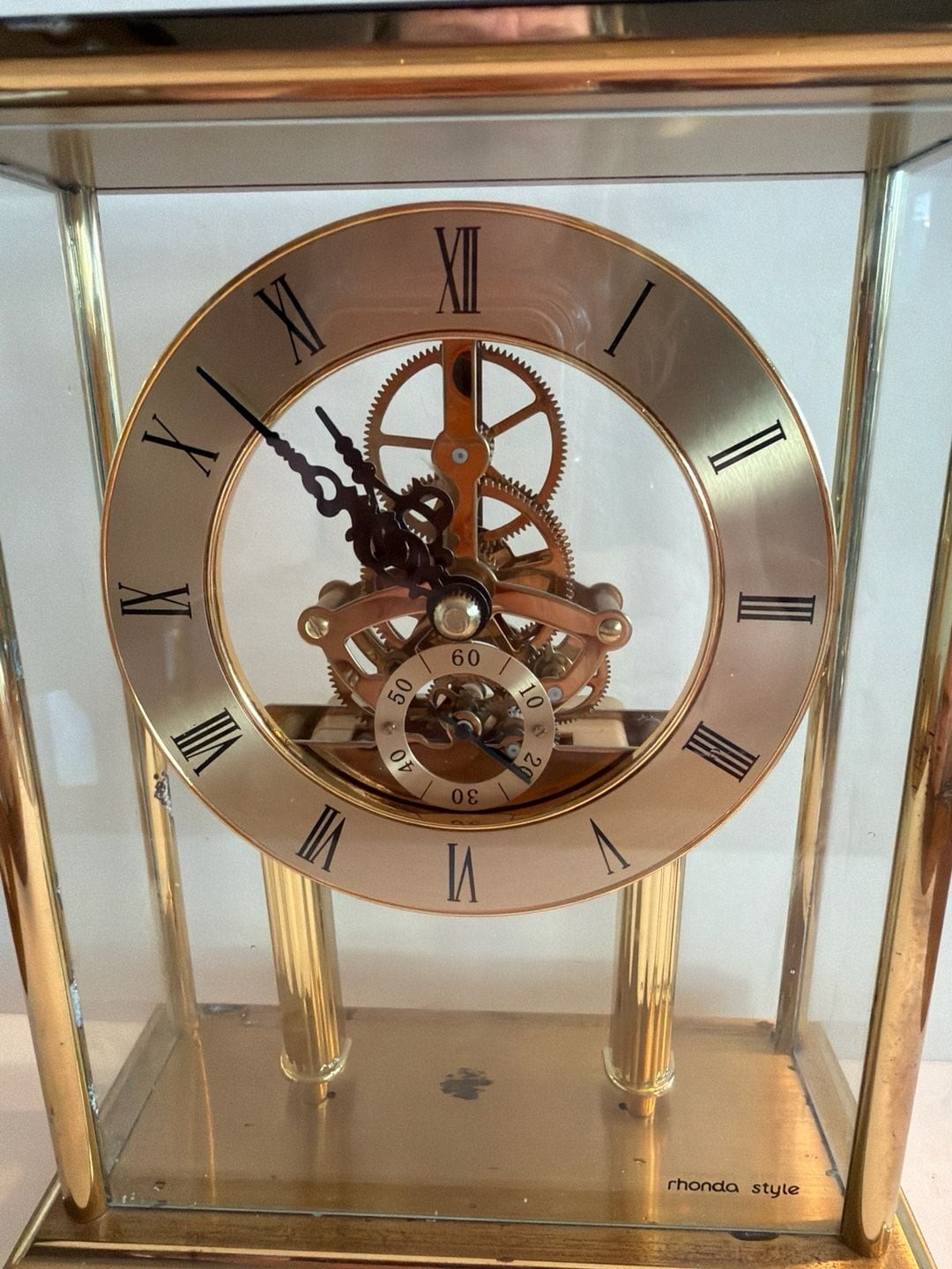 Rhonda Style Brass Skeleton Movement Mantel Clock with Corporate Commemorative P